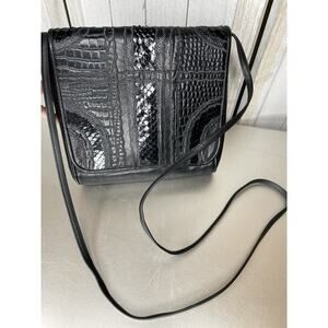 CARLOS FALCHI Soft Black Textured Leather Handbag Bag Boho Western Vintage